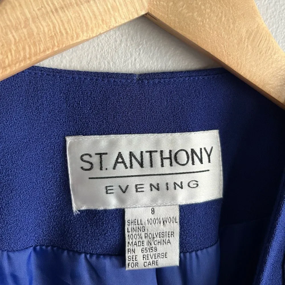Vintage St Anthony Evening Blue Embroidered Blazer Jacket Wool Size 8